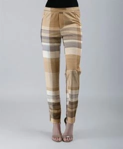 Lily | Beige & Blue Stripe Straight-Leg Pants - Women