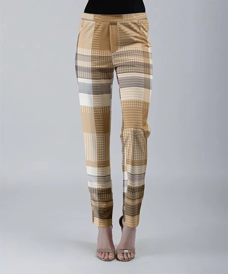 Lily | Beige & Blue Stripe Straight-Leg Pants - Women 1 Lily | Beige & Blue Stripe Straight-Leg Pants - Women
