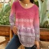 Lily | Pink & White Fair Isle Long-Sleeve Scoop Neck Tunic - Plus