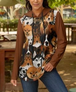 Lily | Brown & White Dogs Long-Sleeve Hoodie - Women & Plus