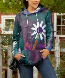 Lily | Purple & Teal Floral Pocket Hoodie - Women