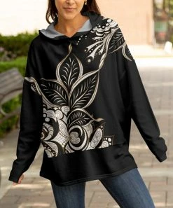 Lily | Black & White Floral Pullover Hoodie - Plus