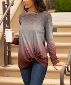 Lily | Beige & Rust Ombré Twist-Accent Long-Sleeve Tunic - Women