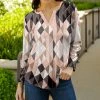 Lily | Gray & Pink Geometric Notch-Neck Top - Plus