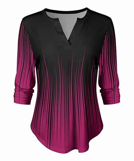 Lily | Pink & Black Abstract Ombré Notch-Neck Top - Plus 1 Lily | Pink & Black Abstract Ombré Notch-Neck Top - Plus