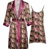 Lily | Pink & Rust Cube Spaghetti Strap Nightgown & Robe - Women