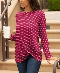 Lily | Pink & White Dot Long-Sleeve Knot-Hem Tunic - Women