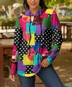 Lily | Black & Pink Geometric Polka Dot Long-Sleeve Hoodie - Plus