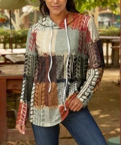 Lily | Rust & Gray Abstract Long-Sleeve Hoodie - Plus