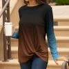 Lily | Brown & Blue Ombré Twist-Accent Long-Sleeve Tunic - Women