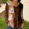 Lily | Brown & White Floral Patchwork V-Neck Tunic - Plus