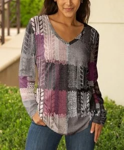 Lily | Gray & Mauve Abstract Patchwork V-Neck Tunic - Women & Plus