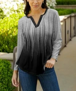 Lily | Black & Gray Abstract Ombré Notch-Neck Top - Women