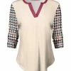 Lily | Beige & Fuchsia Houndstooth Notch-Neck Top - Plus