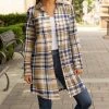 Lily | Beige & Navy Plaid Collared Button-Up Longline Shacket - Women & Plus