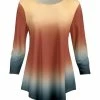 Lily | Rust & Navy Ombré Long-Sleeve Boatneck Tunic - Plus