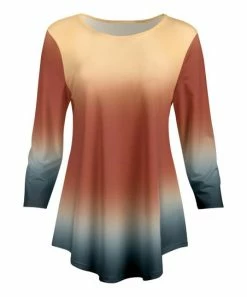 Lily | Rust & Navy Ombré Long-Sleeve Boatneck Tunic - Plus