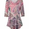 Lily | Pink & Purple Paisley Curved-Hem Three-Quarter Sleeve Tunic - Women & Plus