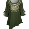Lily | Green & Beige Celtic Knot Tie-Sleeve Asymmetrical Tunic - Women