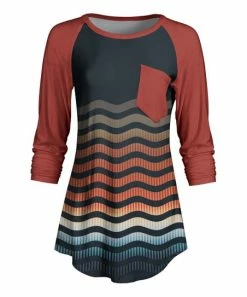 Lily | Rust & Navy Wave Pocket Long-Sleeve Tunic - Plus