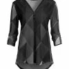 Lily | Black & Gray Geometric Button-Accent V-Neck Tunic - Women & Plus