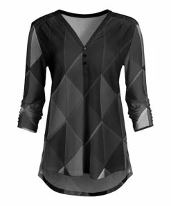 Lily | Black & Gray Geometric Button-Accent V-Neck Tunic - Women & Plus