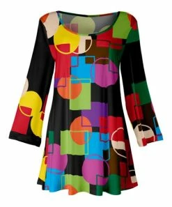 Lily | Black & Green Geometric Long-Sleeve Scoop Neck Tunic - Women