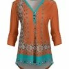 Lily | Orange & Turquoise Geometric Button-Accent V-Neck Tunic - Women & Plus