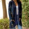 Lily | Navy & Beige Abstract Pocket Open Cardigan - Plus