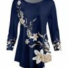 Lily | Navy & Beige Floral Long-Sleeve Boatneck Tunic - Women & Plus
