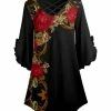 Lily | Black & Red Floral Ruffle-Accent Strappy V-Neck Tunic - Women & Plus