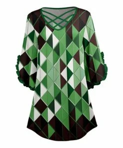 Lily | Brown & Green Geometric Ruffle-Accent Strappy V-Neck Tunic - Women