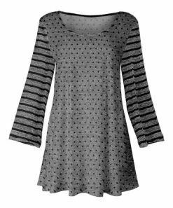Lily | Black & Gray Polka Dot Stripe Long-Sleeve Scoop Neck Tunic - Women & Plus