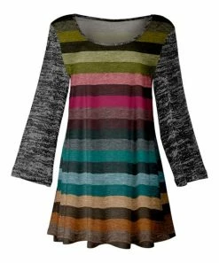 Lily | Gray & Blue Abstract Stripe Long-Sleeve Scoop Neck Tunic - Women & Plus