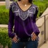 Lily | Black & Purple Mandala Long-Sleeve V-Neck Tunic - Women & Plus