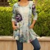 Lily | Cream & Purple Floral Three-Quarter Sleeve Scoop Neck Tunic - Women & Plus
