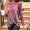 Lily | Pink & Fuchsia Leaves Twist-Hem Long-Sleeve Tunic - Women & Plus