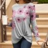 Lily | White & Pink Floral Twist-Hem Long-Sleeve Tunic - Plus