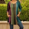 Lily | Pink & Blue Stripe Three-Quarter Sleeve Scoop Neck Tunic - Plus