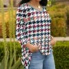 Lily | White & Blue Houndstooth V-Neck Three-Quarter Sleeve Tunic - Plus