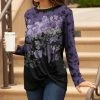 Lily | Purple & Black Floral Twist-Hem Long-Sleeve Tunic - Plus