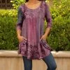 Lily | Pink & Black Floral Three-Quarter Sleeve Scoop Neck Tunic - Women & Plus