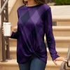 Lily | Purple & Lavender Argyle Twist-Hem Long-Sleeve Tunic - Women & Plus