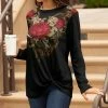 Lily | Black & Red Floral Twist-Hem Long-Sleeve Tunic - Women & Plus