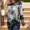 Lily | Gray & Black Floral Twist-Hem Long-Sleeve Tunic - Women & Plus