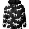Lily | Black & White Horse Chest-Pocket Drawstring Hoodie - Women & Plus