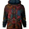 Lily | Teal & Red Abstract Geometric Chest-Pocket Drawstring Hoodie - Women & Plus