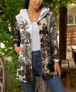 Lily | White & Beige Floral Pocket Hooded Cardigan - Women