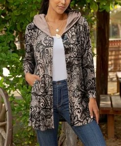 Lily | Pink & Black Lace-Print Pocket Hooded Cardigan - Women & Plus
