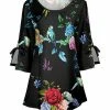 Lily | Black & Red Floral Bow-Sleeve Scoop Neck Tunic - Women